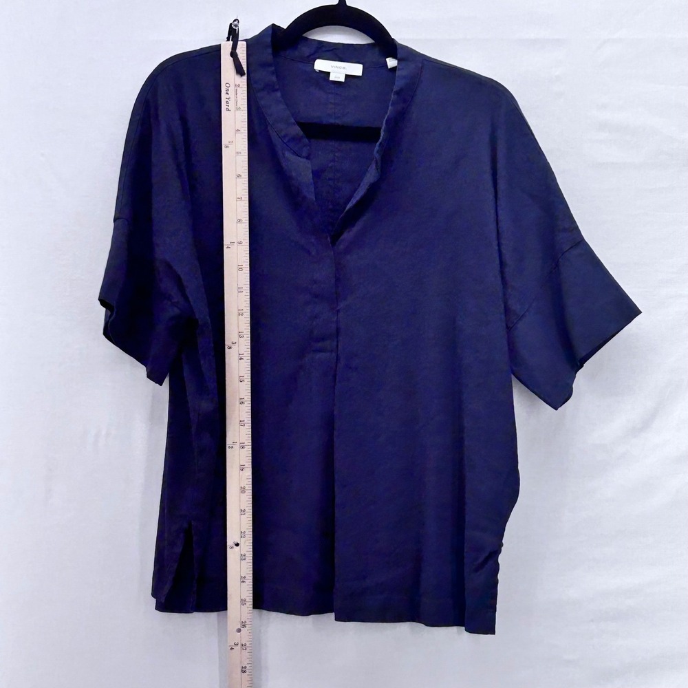 Vince Linen Popover Top Navy‎ Blue Medium - Picture 15 of 15